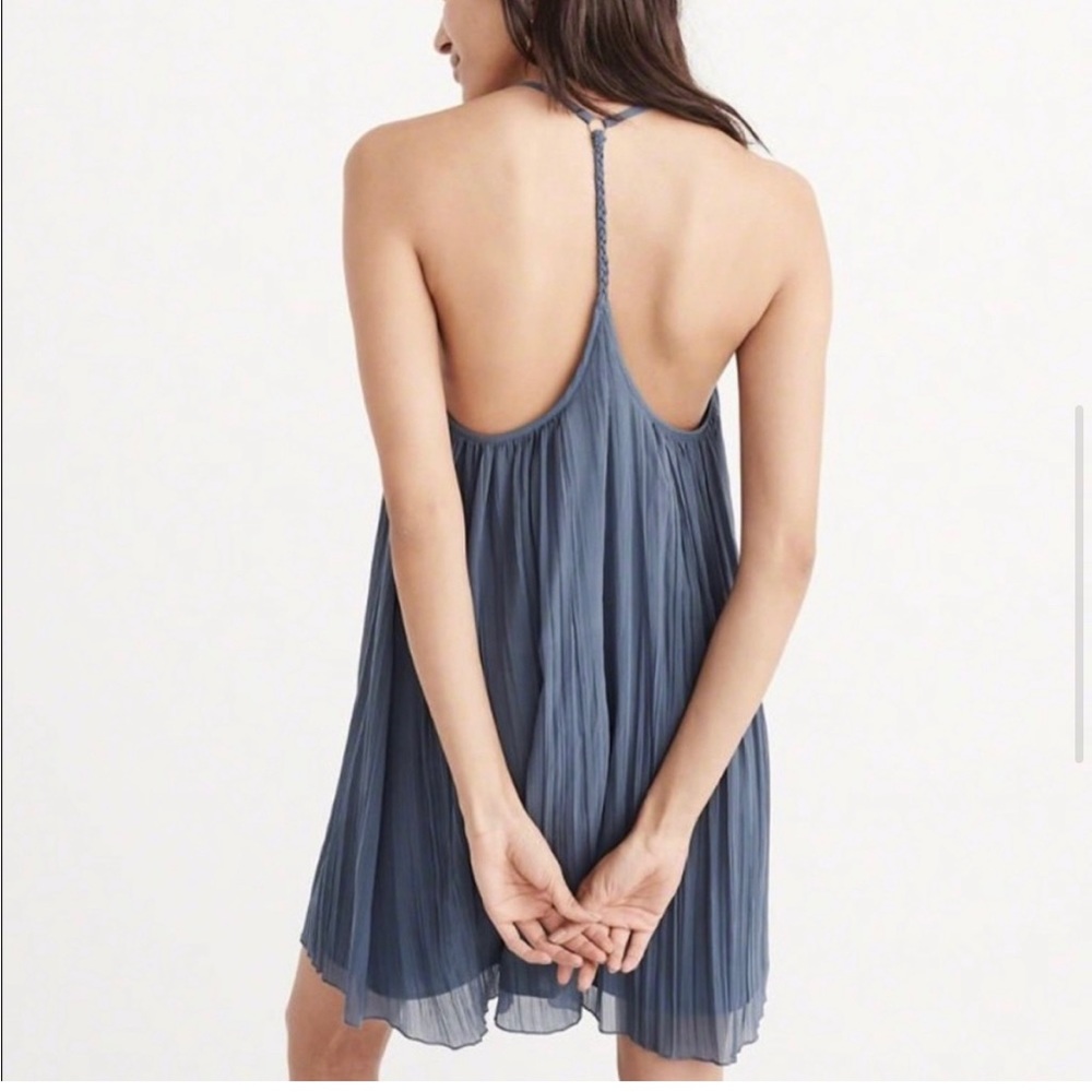 Abercrombie & Fitch A&F Pleated short loose shift dress accordion blue large